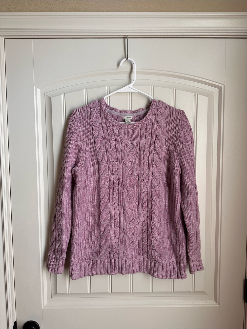L.L. Bean 100% Cotton Cable Knit Crewneck Sweater - Lavender